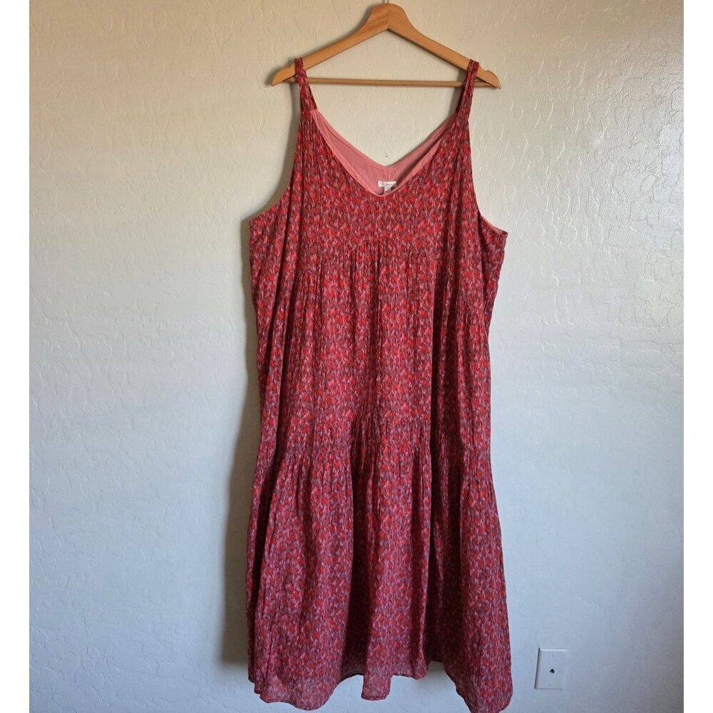 Joie Bondi Gauzy Cotton V-Neck Tiered Maxi Dress Tea Rose Sz XXL Bohemian Flowy